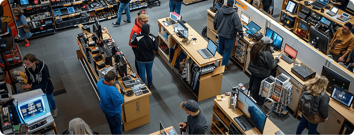 Shoppers browsing the BulkPoint electronics store